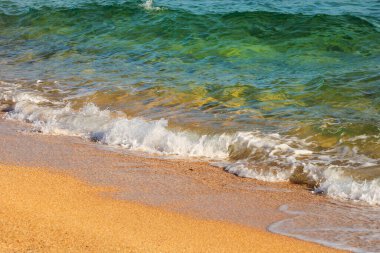Beautiful sea on sandy coast closeup