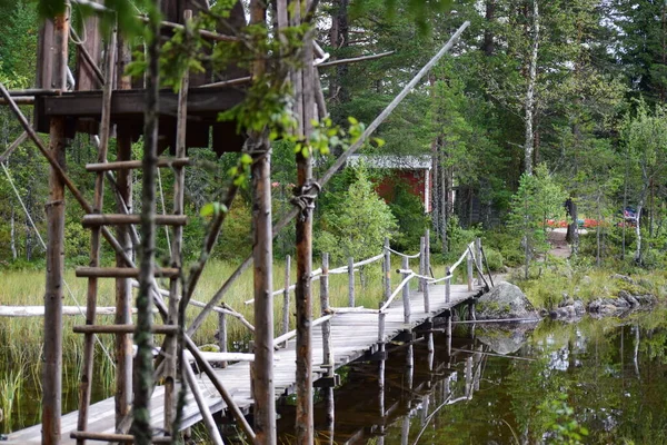 Holzbrücke Über Den See Schweden — Stockfoto