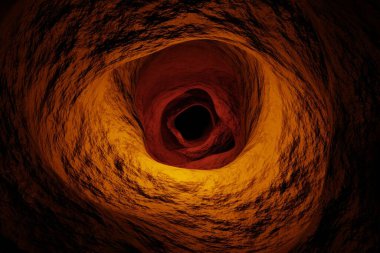 3D engebeli mağara Ilık ışık ile