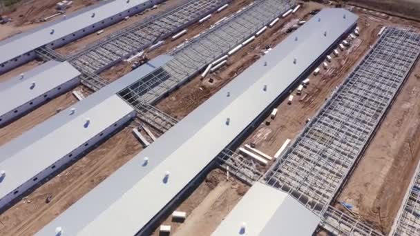 从鸟瞰猪场的角度来看，畜禽繁育综合体的生产设施，畜禽繁育综合体的建筑工地 — 图库视频影像