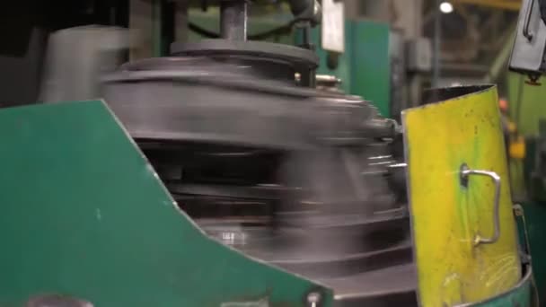 Factory production site, close up at the working industrial machine, factory workspace, workshops — Stock Video