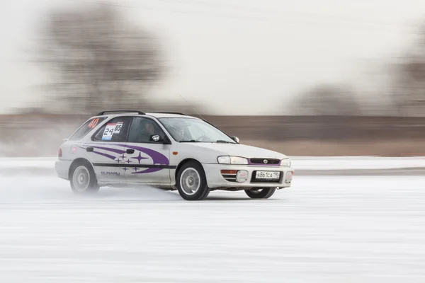 Subaru Impreza on ice track — Stock Photo, Image