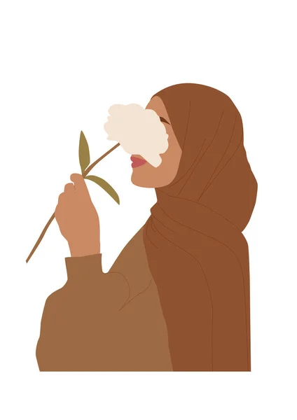 Retrato abstrato de mulher com flor em hijab. Mulher muçulmana sem rosto. — Vetor de Stock