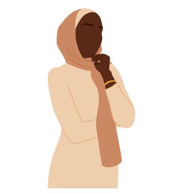 Soyut Müslüman kadın yüzsüz portresi. Türbanlı modern siyah kadın. Beyaz arkaplanda izole edilmiş trend vektör illüstrasyonu.