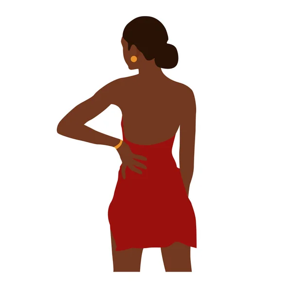 Modern abstract portrait of summer woman isolated on white background. Black faceless female in red dress. Back view. Trendy vector illustration