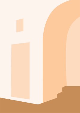 Modern tarzda renkli ve soyut bir manzara. Minimum yaz arkaplanı. Mimari yapı. Moda vektör illüstrasyonu