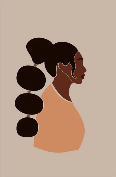 Portrait of faceless woman in profile. Abstract black girl with fashion hairstyle. Trendy minimal vector illustration isolated on white background — Stock Vector