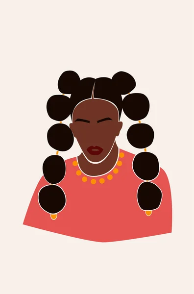 Πορτρέτο μιας απρόσωπης γυναίκας. Αφηρημένη μαύρη κοπέλα με στυλ μαλλιών μόδας. Trendy ελάχιστη διανυσματική απεικόνιση απομονώνονται σε λευκό φόντο. — Διανυσματικό Αρχείο