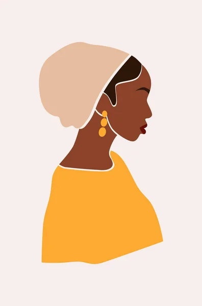 Güzel şapkalı meçhul kadın portresi. Soyut siyah kız. Afrikalı kadın. Moda asgari vektör çizimi izole edildi
