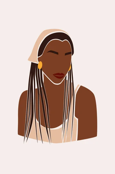 Güzel şapkalı meçhul kadın portresi. Soyut siyah kız. Afrikalı kadın. Moda asgari vektör çizimi izole edildi