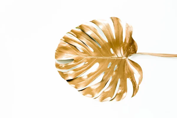 Золота тропічна пальма залишає Монстера на білому тлі. Плоскі миші, з погляду зверху мінімальна концепція. — стокове фото