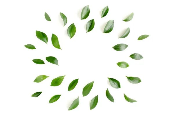 Μοτίβο, υφή με πράσινα φύλλα που απομονώνονται σε λευκό φόντο. lay επίπεδη, πάνω όψη — Φωτογραφία Αρχείου