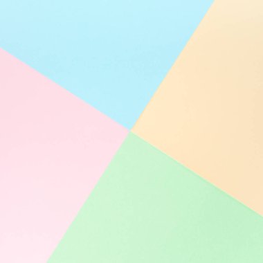 Arka plan pastel renkleri: pembe, sarı, mavi, yeşil. Geometrik şablon kağıtları. Minimum konsept. Düz yatış, Üst Görünüm. 