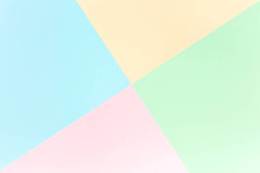 Arka plan pastel renkleri: pembe, sarı, mavi, yeşil. Geometrik şablon kağıtları. Minimum konsept. Düz yatış, Üst Görünüm. 