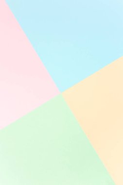 Arka plan pastel renkleri: pembe, sarı, mavi, yeşil. Geometrik şablon kağıtları. Minimum konsept. Düz yatış, Üst Görünüm. 