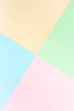 Arka plan pastel renkleri: pembe, sarı, mavi, yeşil. Geometrik şablon kağıtları. Minimum konsept. Düz yatış, Üst Görünüm. 