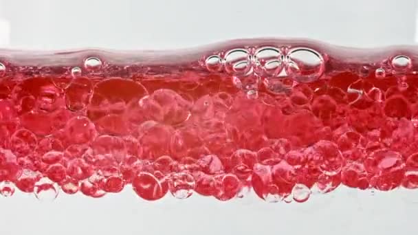 Macro Shot of Various Air Bubbles in Water Ανυψώνεται σε ανοιχτό λευκό φόντο. Φυσαλίδες οξυγόνου σε καθαρό νερό. Μεταλλικό νερό. Νερό εμπλουτισμένο με οξυγόνο. Αργή κίνηση — Αρχείο Βίντεο