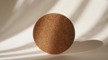 Gösteri Ürünleri için Geometri Yuvarlak Çerçevesi Işık ve Gölgeler Işığında Bej Arkaplan Görünümü. Ürün Sunumu için Sahne Hazırla, Reklamcılık. Sergi Standı, Vitrin.