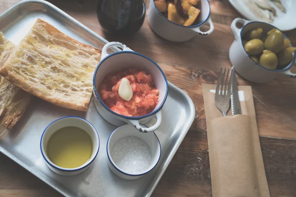 Bruschetta and salt — Stock Photo, Image