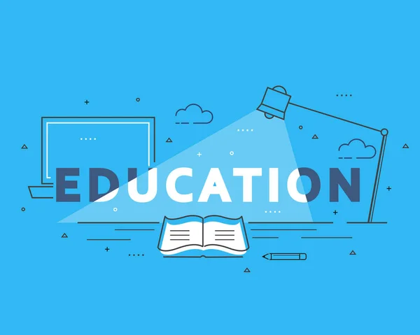 Eğitim konsepti, ince çizgi pankart tasarımı, düz stil