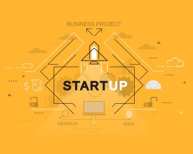 İş projesinin başlangıç sürecinin düz çizgi illüstrasyonu