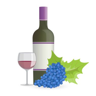 Şarap, üzüm ve beyaz arka planda bir bardak şarap.