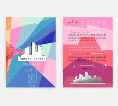 Kapak tasarımı yıllık iş raporu. Yaratıcı sunum şablonları. Broşürler, el ilanları, kartlar için vektör tasarımı. Modern düz çizgi biçimi.