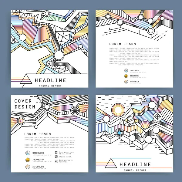 Kapak tasarımı yıllık iş raporu. Yaratıcı sunum şablonları. Broşürler, el ilanları, kartlar için vektör tasarımı. Modern düz çizgi biçimi.