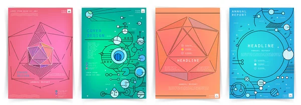 Cubre Plantillas Con Elementos Geométricos Gráficos Aplicable Para Folletos Carteles — Archivo Imágenes Vectoriales