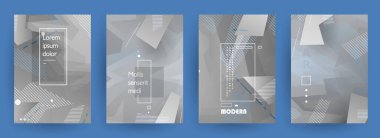 Grafik geometrik elementlerle kaplanmış şablonlar. Broşürler, posterler, kapaklar ve afişler için kullanılabilir. Vektör illüstrasyonları.