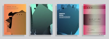 Kapak broşürü tasarımı, yıllık rapor, el ilanı, düz tasarım, renkli soyut arkaplan, vektör.