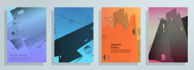 Kapak broşürü tasarımı, yıllık rapor, el ilanı, düz tasarım, renkli soyut arkaplan, vektör.