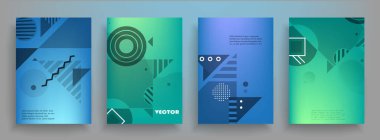 Kapak broşürü tasarımı, yıllık rapor, el ilanı, düz tasarım, renkli soyut arkaplan, vektör.