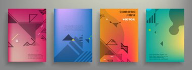 Kapak broşürü tasarımı, yıllık rapor, el ilanı, düz tasarım, renkli soyut arkaplan, vektör.
