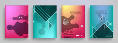 Kapak broşürü tasarımı, yıllık rapor, el ilanı, düz tasarım, renkli soyut arkaplan, vektör.