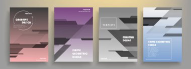 Broşür yaratıcı tasarım. Kapaklı, arka ve iç sayfalı çok amaçlı şablon. Moda minimalist düz geometrik tasarım. Dikey biçim a4.