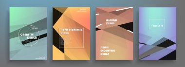 Broşür yaratıcı tasarım. Kapaklı, arka ve iç sayfalı çok amaçlı şablon. Moda minimalist düz geometrik tasarım. Dikey biçim a4.