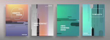 Broşür yaratıcı tasarım. Kapaklı, arka ve iç sayfalı çok amaçlı şablon. Moda minimalist düz geometrik tasarım. Dikey biçim a4.