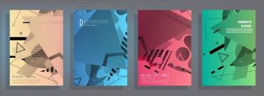 Broşür yaratıcı tasarım. Kapaklı, arka ve iç sayfalı çok amaçlı şablon. Moda minimalist düz geometrik tasarım. Dikey biçim a4.