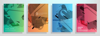 Broşür yaratıcı tasarım. Kapaklı, arka ve iç sayfalı çok amaçlı şablon. Moda minimalist düz geometrik tasarım. Dikey biçim a4.