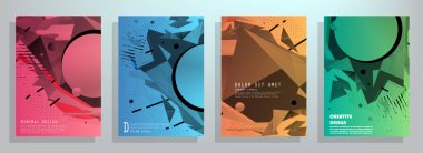 Broşür yaratıcı tasarım. Kapaklı, arka ve iç sayfalı çok amaçlı şablon. Moda minimalist düz geometrik tasarım. Dikey biçim a4.