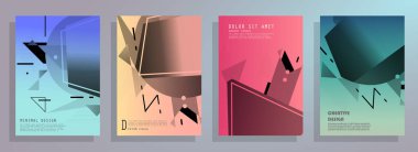 Broşür yaratıcı tasarım. Kapaklı, arka ve iç sayfalı çok amaçlı şablon. Moda minimalist düz geometrik tasarım. Dikey biçim a4.