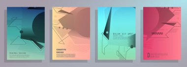 Broşür yaratıcı tasarım. Kapaklı, arka ve iç sayfalı çok amaçlı şablon. Moda minimalist düz geometrik tasarım. Dikey biçim a4.