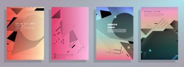 Broşür yaratıcı tasarım. Kapaklı, arka ve iç sayfalı çok amaçlı şablon. Moda minimalist düz geometrik tasarım. Dikey biçim a4.