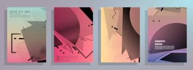 Broşür yaratıcı tasarım. Kapaklı, arka ve iç sayfalı çok amaçlı şablon. Moda minimalist düz geometrik tasarım. Dikey biçim a4.