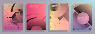 Broşür yaratıcı tasarım. Kapaklı, arka ve iç sayfalı çok amaçlı şablon. Moda minimalist düz geometrik tasarım. Dikey biçim a4.