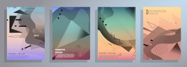 Broşür yaratıcı tasarım. Kapaklı, arka ve iç sayfalı çok amaçlı şablon. Moda minimalist düz geometrik tasarım. Dikey biçim a4.