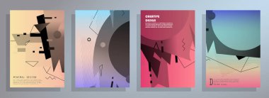 Broşür yaratıcı tasarım. Kapaklı, arka ve iç sayfalı çok amaçlı şablon. Moda minimalist düz geometrik tasarım. Dikey biçim a4.