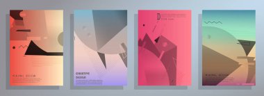 Broşür yaratıcı tasarım. Kapaklı, arka ve iç sayfalı çok amaçlı şablon. Moda minimalist düz geometrik tasarım. Dikey biçim a4.