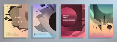 Broşür yaratıcı tasarım. Kapaklı, arka ve iç sayfalı çok amaçlı şablon. Moda minimalist düz geometrik tasarım. Dikey biçim a4.